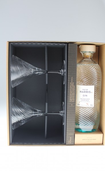 HARRIS MARTINI SERVE GESCHENK BOX 1 Flasche Harris Gin 0,7l und zwei Martini Gläser
