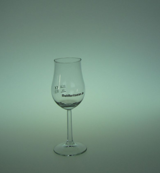 Nosing Whisky Glas Bugatti von Rastal mit Aufdruck MaltRaritaeten.de und Eichstrichen
