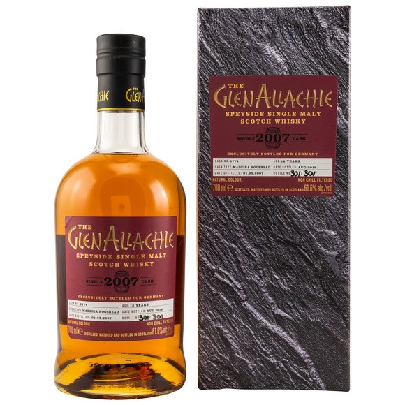  GlenAllachie 2007/2019 Madeira Hogshead Single Cask for Germany Dest. 01.05.2007 Abgef. 08.2019 12 Jahre Gereift im Madeira Hogshead Fassnr. 3774 301 Flaschen 61,6 % 