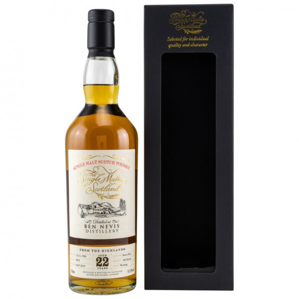  Ben Nevis 1996/2019 Single Malts of Scotland 22 Jahre Dest. 22.11.1996 Abgef. 16.07.2019 Gereift im Sherry Butt Fassnr. 2019 580 Flaschen weltweit 55,3 % Vol. 
