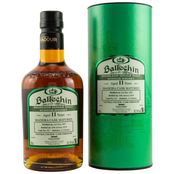 Ballechin 2007/2019 Edradour Distillery 11 Jahre Gereift im Madeira Fass Fassnr. 201 312 Flaschen 58,3 % Vol.