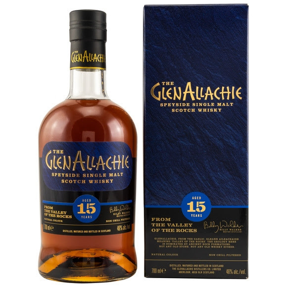  GlenAllachie 15 y.o. 15 Jahre Gereift in: 1st Fill Bourbon Casks PX Puncheon Finish Oloroso Puncheon FInish 46,0 % Vol. Nicht gefärbt Nicht kühlfiltriert